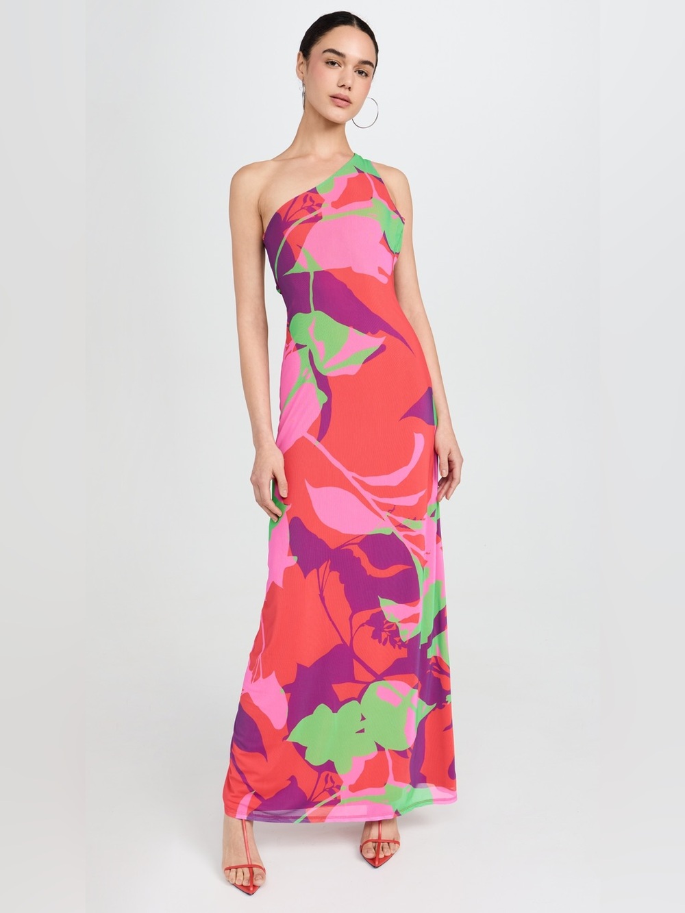 AFRM One-Shoulder Floral Maxi Dress in Pink, Purple & Green
